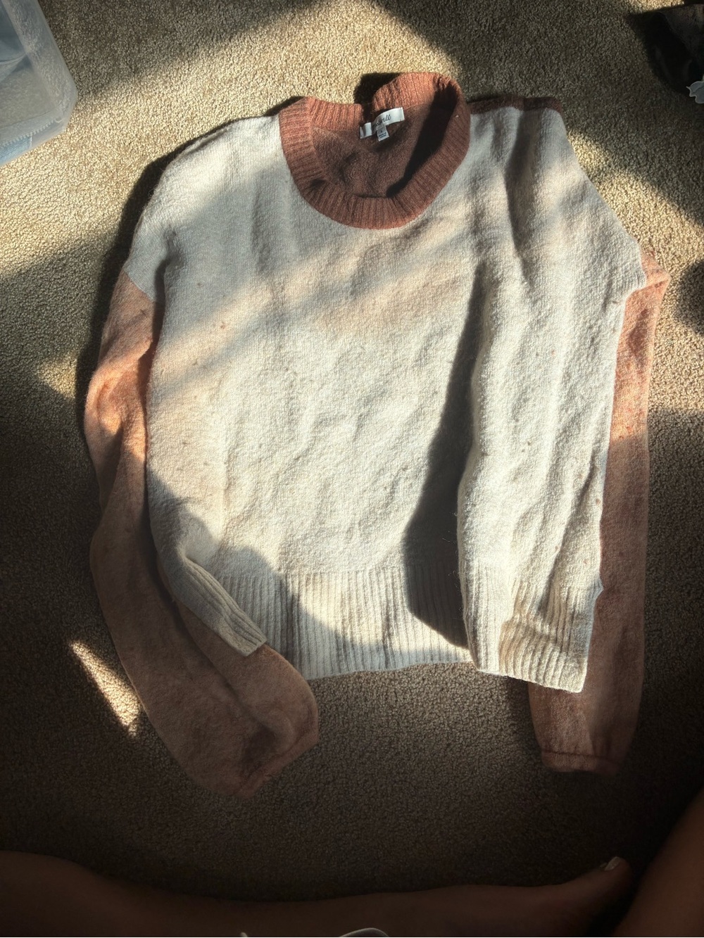 Madewell Cozy Two-Tone Crewneck Sweater - Cream and Rust